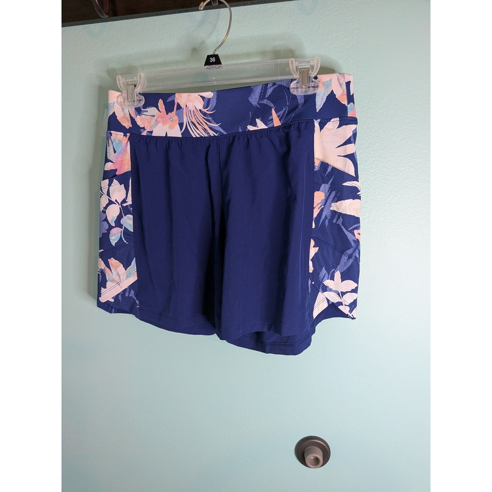 Tek Gear DryTek Womens Navy Blue Floral Side Pocket Athletic Shorts Size M